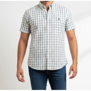 Polo Ralph Lauren Mens 2XL Classic Fit Plaid Button Down Shirt Short Sleeve Blue